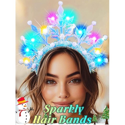 EARENT Light Up Snowflake Headbands LED Xmas Hair band Glowing Christmas Costume Hair Accessories for Women