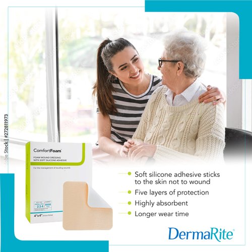 ComfortFoam Foam Wound Dressing, 6” x 6”, 10 Pack, Soft Silicone Adhesive, Highly Absorbent, Latex Free, Self-Adherent, Flexible, Cut to Fit