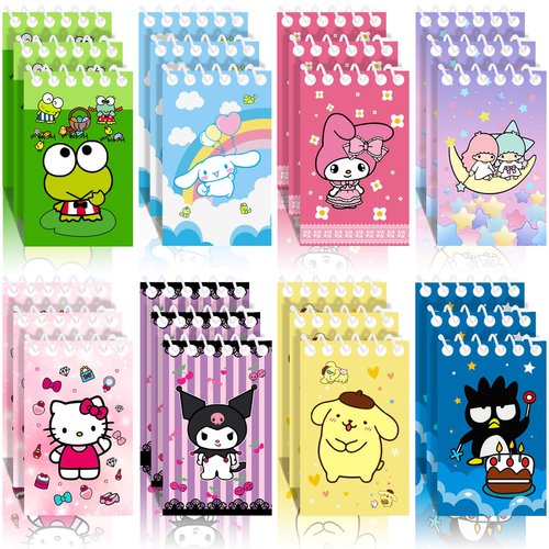 Kitty Birthday Party Supplies, 24Pcs Mini Notepads for Kawaii Birthday Party Favors, Goodie Bag Stuffers, Children Classroom Rewards, 8 Types