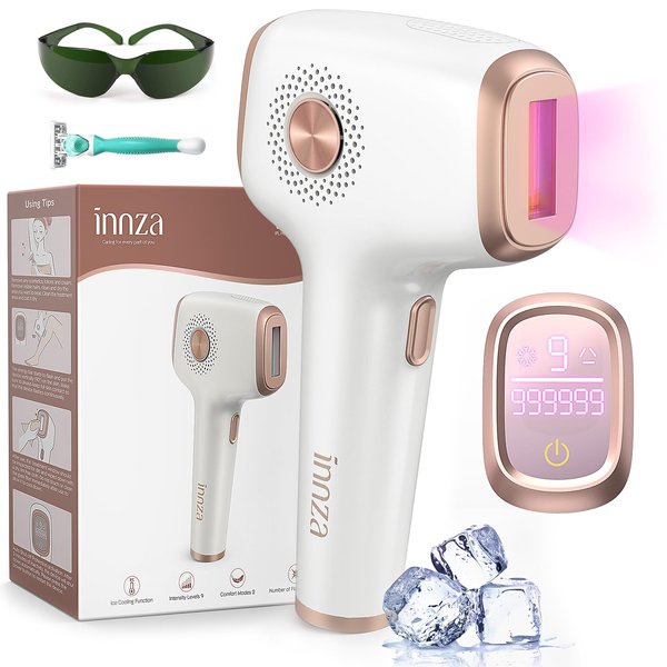 INNZA Laser Hair Removal with Ice Cooling Care Function for Women Permanent,999,999 Flashes Painless IPL Hair Remover, Hair Removal Device for Armpits Legs Arms Bikini Line (1-White)