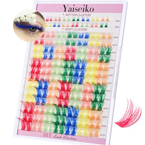Wispy Colored Lash Clusters with Bottom Lashes Individual Lashes D Curl 8-16mm Mixed 7 Colors Rainbow DIY Eyelash Extension Colorful Cluster Lashes Pack by Yaiseiko