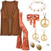 ZeroShop Hippie Costume Women,70s Outfits Hippy Clothes Accessories,60s Decades Pants,Glasses,Flower Crown Headbands,Fringe Vest,Earrings,Necklaces Accessories for Halloween,2-L