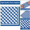 QOUBAI Gingham Oval Paper Plates 11inch Blue and White Checkered Plates and Napkins, Blue and White Plaid Birthday Tableware Outdoor for BBQ Gathering Picnic Blue Boys Theme Party Supplies, 25 Guest
