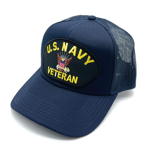 Infinite Hats US Navy Veteran Patch Mesh Adjustable Baseball Cap (Navy)