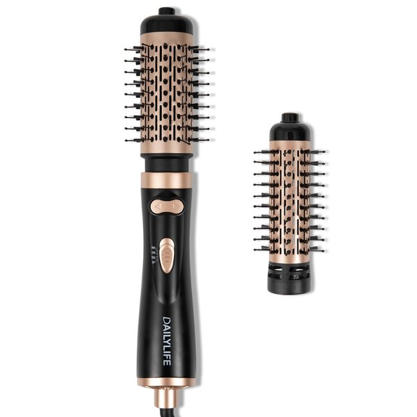 DAILYLIFE Rotating Hair Dryer Brush, Hair Dryer Brush Spinning with 2 Brushes (1.5" & 2"), Ceramic Coating & Ionic Technology, Black & Gold