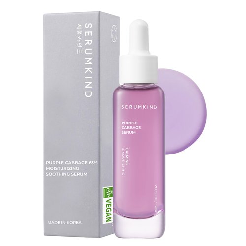 Purple Cabbage Serum - Calming and Skin Recovery Face Serum – Purple Cabbage Extract - Beta Glucan 100,000ppm – Redness Relief - Vegan, Cruelty Free – 1.01 fl.oz.