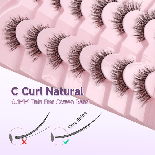 Cat Eye Lashes Natural Eyelashes 16MM False Eyelashes Wispy Thin Band Eyelashes 3D Volume False Lashes Soft Strip Lashes Pack C Curl Natural Eyelashes Fake Lashes 7 Pair EVENTILL