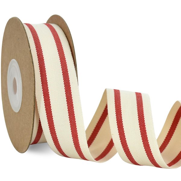 TONIFUL Red Natural Cotton Striped Ribbon 1 Inch x 10 Yard Grosgrain Ribbon for Crafts Accessories, Gift Wrapping, Holiday Wedding Valentines Christmas and Birthday Party Decoration