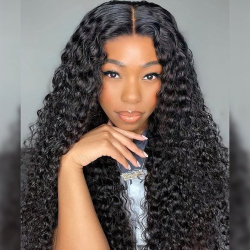 ISEE Water Wave Human Hair Wigs 180% Density Kinky Curly Type 4C Edges Hairline 13X4 Lace Front Wigs Transparent Lace Frontal Wigs Human Hair with Curly Baby Hair (18 Inch)