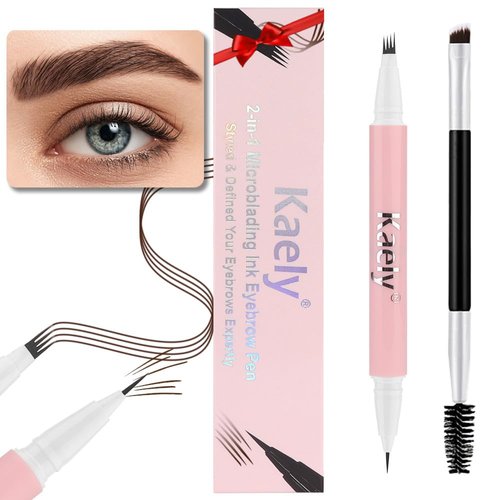 evpct Kaely 1Pcs Dark Brown Magic Microblading Dual-Ended Eyebrow Contouring Pen Brow Pencil, with 4 Brush Micro-Fork-Tips Applicator and Precise Brush-Tip, Hair Like Strokes, Dual-ended Eyebrow Brush