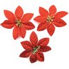 3 pc Lot 3 1/2" Red and Gold Glitter Poinsettia Silk Flower Hair Clips