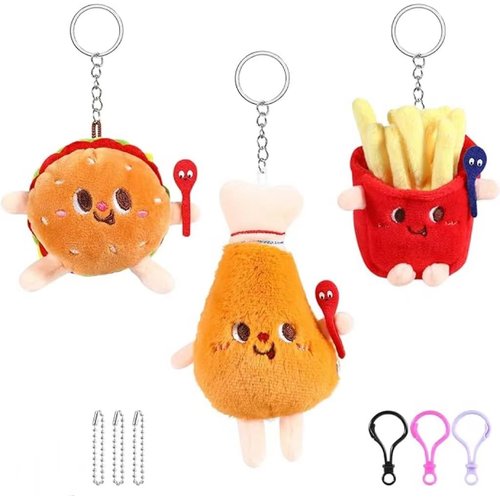 XUBWVW Keychain Stuffed - Plush Toy Accessory & Fun Buddy Clip Cute plush pendant burger Chicken Leg fries