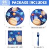 DECORLIFE Space Themed Party Supplies Serve 24, Outer Space Party Decorations for Boys, Planet Plates Napkins Forks for Space Solar System Birthday, Total 96 PCS