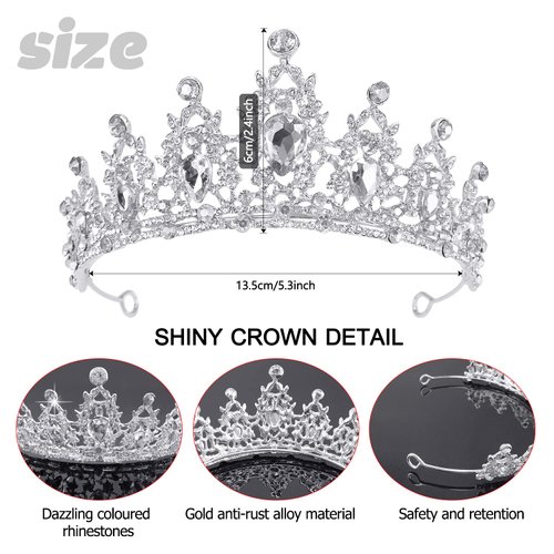 2Pcs Prom Queen Sash and Tiara Set, Tiara Crystal Rhinestones Bridal Crowns for women, Silver Crown with Comb for Little Girls Birthday and Wedding School Graduate Party Accessories（Silver-A）