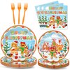 96 Pcs Gingerbread Party Supplies Paper Plates Napkins Christmas Gingerbread Party Birthday Decorations Favors for Christmas Family Gathering Winter Holiday Birthday Party Supplies Serves 24