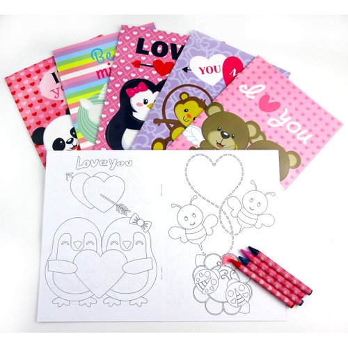TINYMILLS Valentine's Day Coloring Book and Crayon Set for Kids Party Favors with 12 Coloring Books and 48 Crayons for Valentine's Day Party Goody Bag Stuffers for Kids Carnival Prizes Classroom Gift
