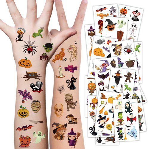 250 Designs 30 Sheets Halloween Temporary Tattoos for Kids, Trick or Treat Children Fake Body Stickers Party Supplies, Pumpkin Lantern Ghost Vampire Halloween Party Themed Accessory Decorations