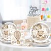 96Pcs We Can Bearly Wait Party Tableware Set Baby Shower Party Supplies Includes Plates Napkins Forks Bearly Wait Party Dinnerware Set Brown Bear Theme Party Decoration for Baby Shower Party Serve 24