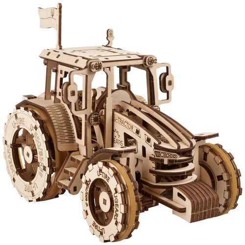 UGEARS The Tractor Wins Model Kits - Spring - Driven Model Tractor Kits to Build with Folding Paper Tank - 3D Wooden Tractor Model Kit for Self - Assembly - Mechanical 3D Puzzles for Adults and Kids
