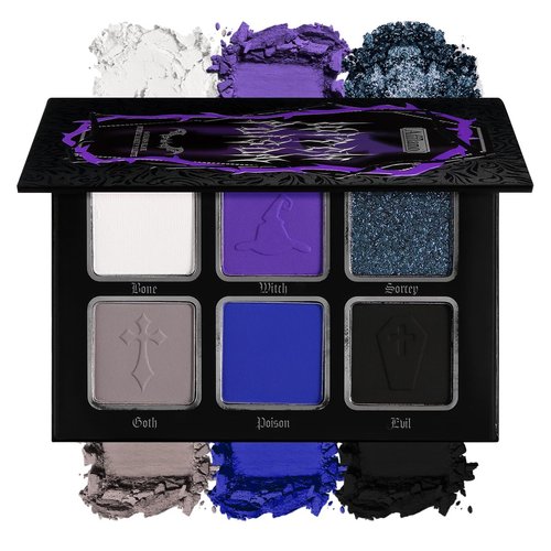 Black Blue Purple Eyeshadow Goth Makeup Palette, Matte Shimmer Dark Smoky Eyeshadow Pallet with Mirror, High Pigmented White Grey Multichrome Eyeshadow for Halloween Party Witch Costume Zombie Vampire