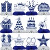 Blue Sliver Party Decorations, 12Pcs Blue Sliver Honeycomb Birthday Decorations, Elegant Blue Sliver Table Toppers Party Decorations for Women, Perfect Birthday Table Decorations
