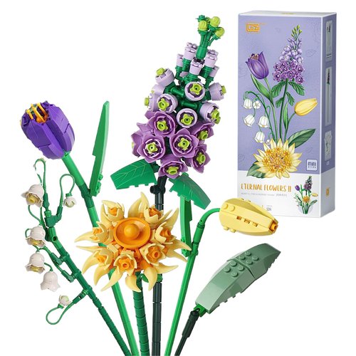 EasyAgo Mini Bricks Artificial Flower Bouquet Building Sets，DIY Simulation Plant Series Creative Toys,Birthday Gift for Adults Women Teens Kids 6+ Years Old （Moons and Flowers ）