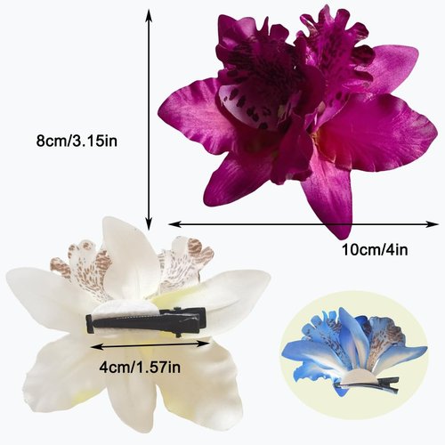 Rowcay 10 Pcs Bohemian Flowers Hair Clip, Multi Color Chiffon Orchid Hair Clips, Double Orchid Hair Clips, Bridal Wedding Jewelry, Beach Party Wedding, Hair Clip Accessories