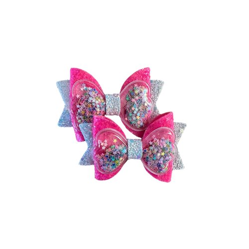 Shaker Hair Bow Set Pink/White Glitter Hair Bows by Inspired Bows