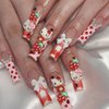 French Tips Press on Nails Long Coffin- 24 Pcs Cute Fake Nails with Charms Acrylic Glue on Nails French Bow False Nails Full Cover Stick on Nails for Women and Girls Manicure Decorations