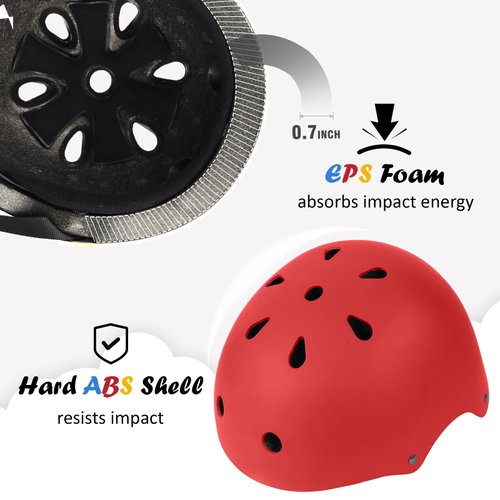 Kids Bike Helmet, Adjustable and Multi-Sport, from Toddler to Youth, 3 Sizes (Red)