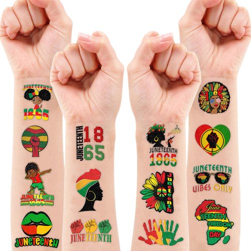 100PCS Juneteenth Temporary Tattoos - Black History Month Sticker for Kids | Birthday Decorations, African American, Afro African Themed Party Favors and Supplies | Cute Kids Boy Gifts | Ideal Prizes