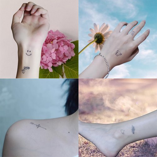 OohFaice Temporary Tattoos, Small Semi Permanent Fake Tattoo for Adult Women Teen Girl, Realistic, Long Lasting, Waterproof, 10 Sheets Tiny Tattoo Stickers with Plant Based Ink,Blue A