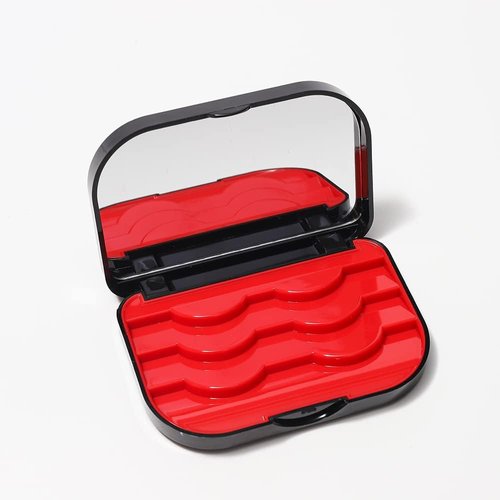 3 Tier Eyelash Storage Case Lash Dime Organizer Holder Box with Mirror Makeup Cosmetic Travel Case Empty and Eyelash Tweezer False Lash Container (Black Red))