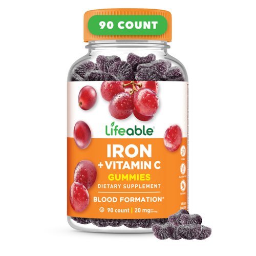 Lifeable Iron Gummies with Vitamin C - 20 mg - Great Tasting Natural Flavor Gummy Supplement - Gl...