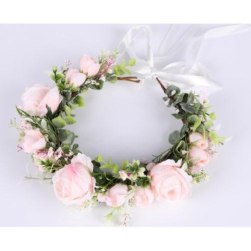 Trepveter Wedding Flower Crown Floral Crown Flower Garland Headband Floral Headpiece Halo Cosplay Halloween Wedding Bridal Photo Props Renaissance Party Prom Pink