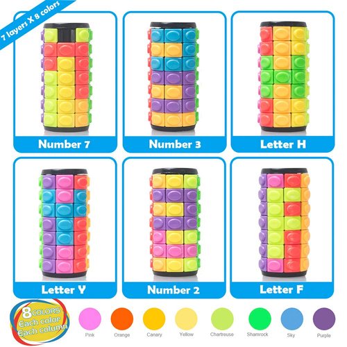 R.Y.TOYS Rotate and Slide Puzzle-Design Patent,Fidget Toys(Restore Order/Create Patterns) 8 Colors,7 Layers-Detach Piece for Quick Play,Brain Teaser,Sensory Toys,Birthday Gifts,Stocking Stuffers