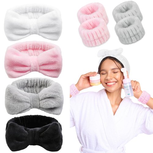 Huachi Spa Headband Wrist Washband for Washing Face Soft Towel Hair Band Wristbands Scrunchies Cuffs Women Girls (Plain, One Size)