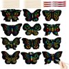 KALIONE 36 PCS Butterfly Scratch Cards Scratch Art Butterfly Party Favors Party Craft Butterflies Crafts for DIY Crafts Birthday Party Halloween Christmas, 12 Styles Bamboo Stylus Included