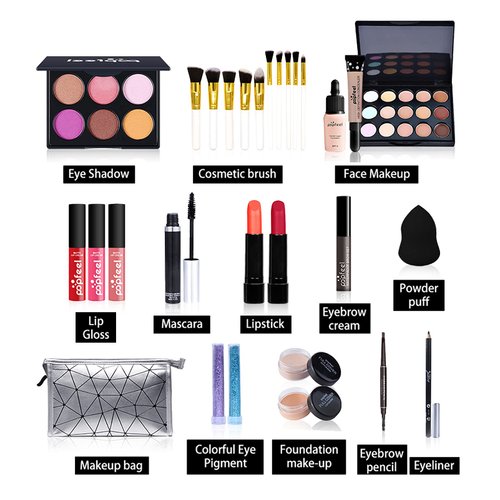 Creamoon All in One Makeup Kit for Women Full Kit,Multipurpose Kit,Cosmetic Starter Beauty Include Brush Set,Eyeshadow,Lip Gloss,Eyebrow Pencil,Mascara,Travel Carry Bag (KIT007), 29 Piece Set