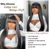 Ruiyu Wigs with Bangs Human Hair Glueless Wear and Go Straight 2x4 Lace Closure Front Human Hair Wigs with Bangs 100% Brazilian Virgin Human Hair Wigs for Women 180% Density 18 Inch