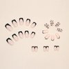 Press on Nails Medium Square Fake Nails Black French Tip False Nails with Designs Black Heart Full Cover Acrylic Stick on Nails Glossy Glue on Nails Reusable Nude Artificial Nails for Women 24pcs