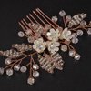 Jumwrit Rose Gold Bridal Hair Comb Wedding Rhinestone Hair Comb Handmade White Flower Hair Comb Headpiece Bride Hair Accessories for Wedding Women Bridesmaid（Rose Gold）