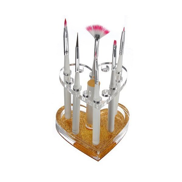 Wenettion Makeup Nail 12 Holes Acrylic Gel Brush Pen Holder Heart Gold Rest Stand Display