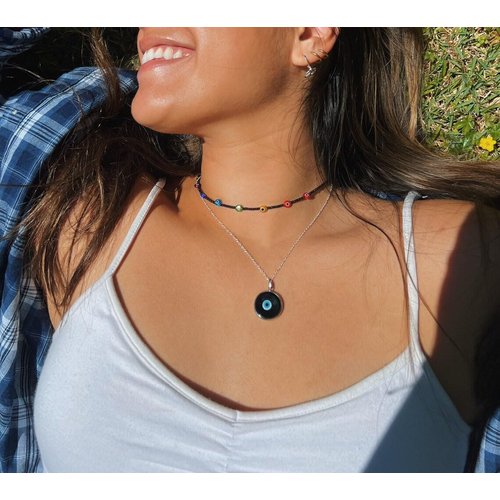 QqzsJewls Evil Eye Beaded Choker Necklace for Women Colorful Black Beaded Necklace Evil Eye Bracelet Amulet Rainbow Pride Necklace Lucky Protection Jewelry Gifts for Girls