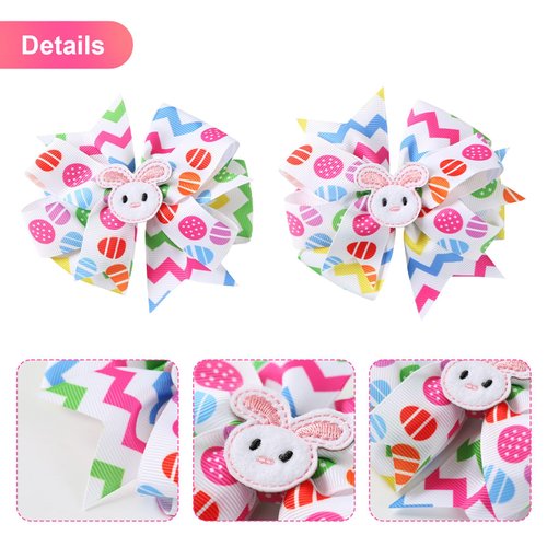2 Pack Easter Bunny Hair Bows Ribbon Alligator Clips Girls Women Rabbit Egg Spring Hair Accessories 4 Inch