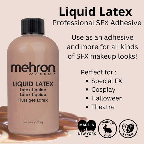 Mehron Makeup Liquid Latex | SFX Makeup | Halloween Latex Makeup | Latex Glue for Skin | Prosthetic Glue 9 fl oz (266 ml) (Dark Flesh)