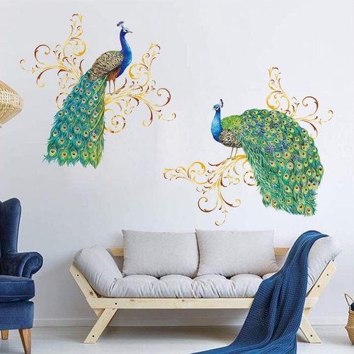 decalmile Peacock Wall Decals Bird Aesthetic Wall Stickers Living Room Bedroom Kitchen Wall Art Decor Gifts for Her