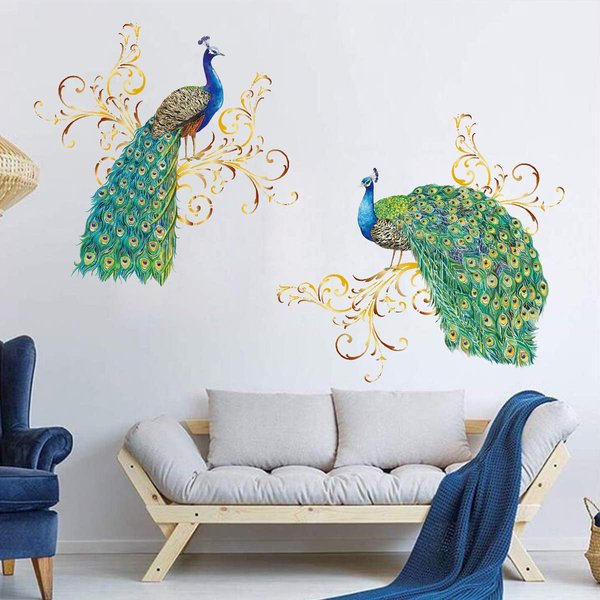 decalmile Peacock Wall Decals Bird Aesthetic Wall Stickers Living Room Bedroom Kitchen Wall Art Decor Gifts for Her