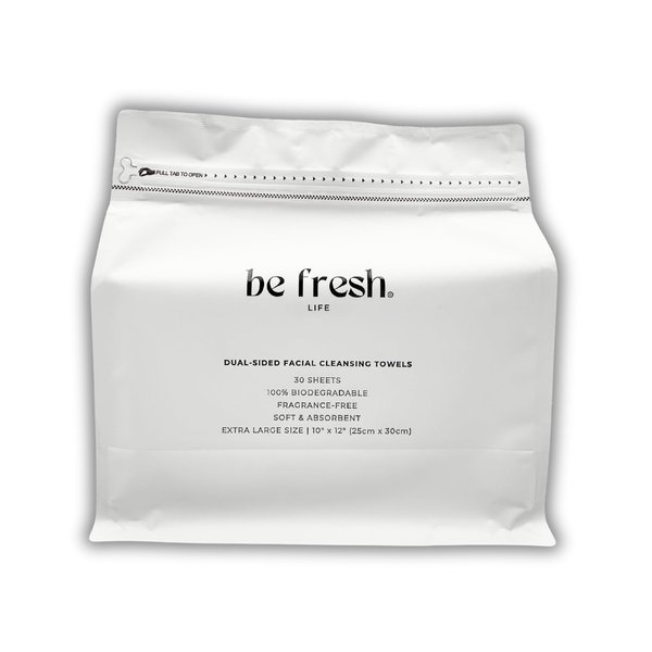 Be Fresh Life Disposable Face Towels 30CT, Disposable Facial Cleansing Towels, Makeup Remover Wipes, Biodegradable