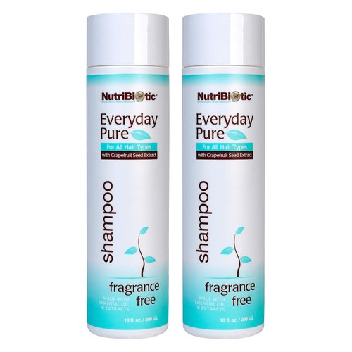 NutriBiotic Pure Shampoo Fragrance Free - For All Hair Types TWIN PACK Free of Parabens, Sulfates, SLS and SLES, dyes or colorings, cocamide DEA, Gluten, or chlorine derivatives